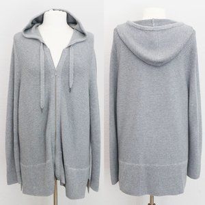J. Jill Cotton Wool Silk Blend Hooded Full Zip Up Ribbed Knit Sweater Cardigan L